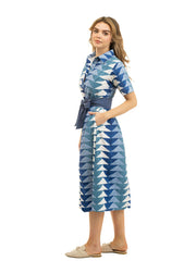 Beau & Ro Dress The Elle Midi Dress | Blue Bagru Triangle
