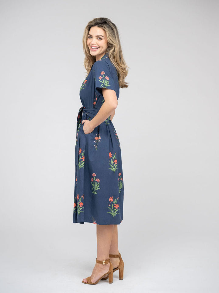 Beau & Ro Dress The Elle Midi Dress | Navy Jaipur Floral