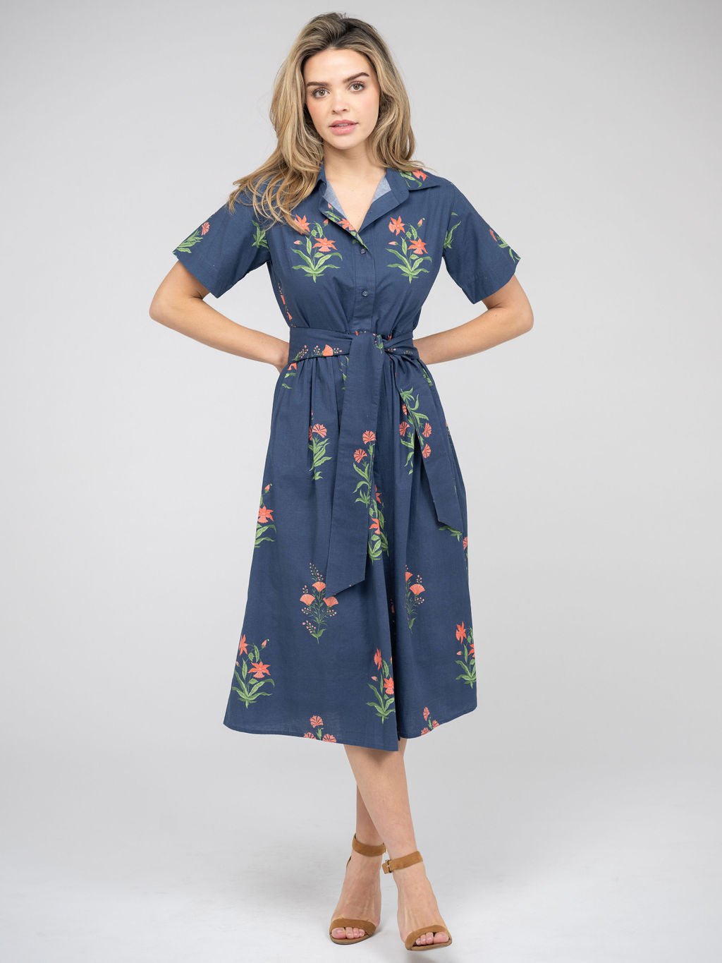 Beau & Ro Dress The Elle Midi Dress | Navy Jaipur Floral