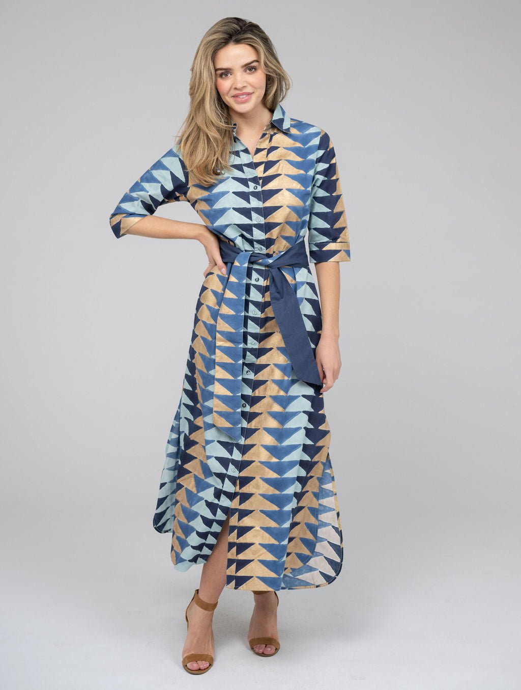 Beau & Ro Dress The Eloise Dress | Blue & Gold Bagru Triangle