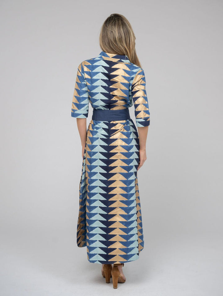 Beau & Ro Dress The Eloise Dress | Blue & Gold Bagru Triangle