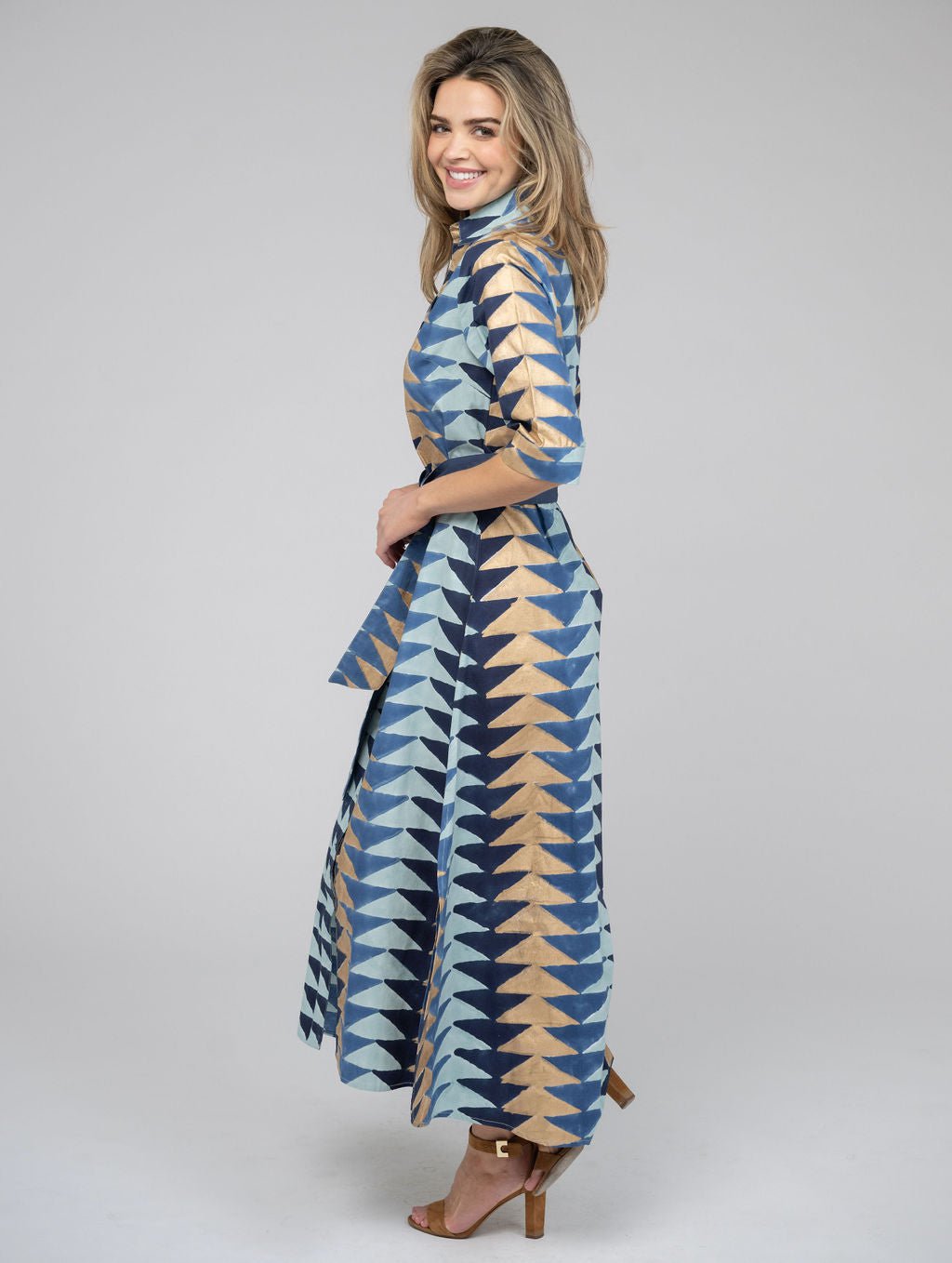 Beau & Ro Dress The Eloise Dress | Blue & Gold Bagru Triangle