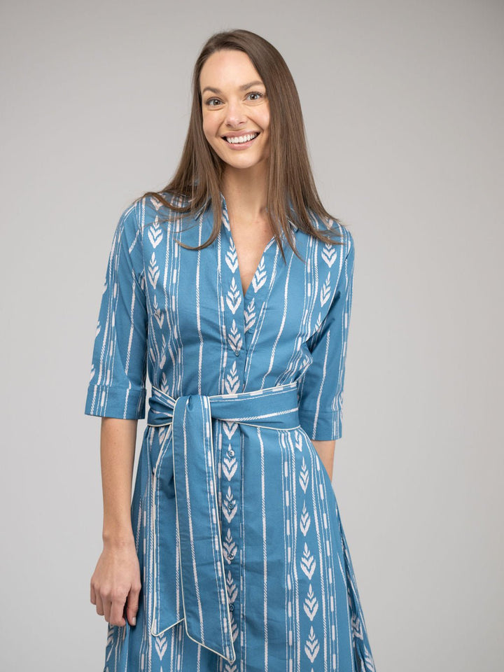 Beau & Ro Dress The Eloise Dress | Blue Ikat Stripe