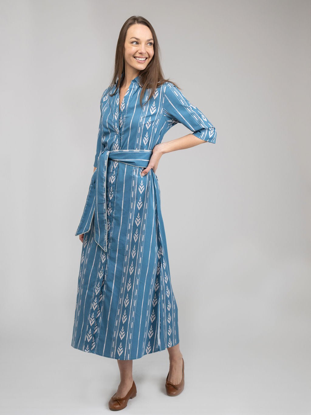 Beau & Ro Dress The Eloise Dress | Blue Ikat Stripe