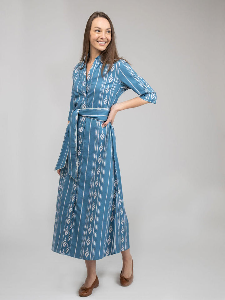 Beau & Ro Dress The Eloise Dress | Blue Ikat Stripe