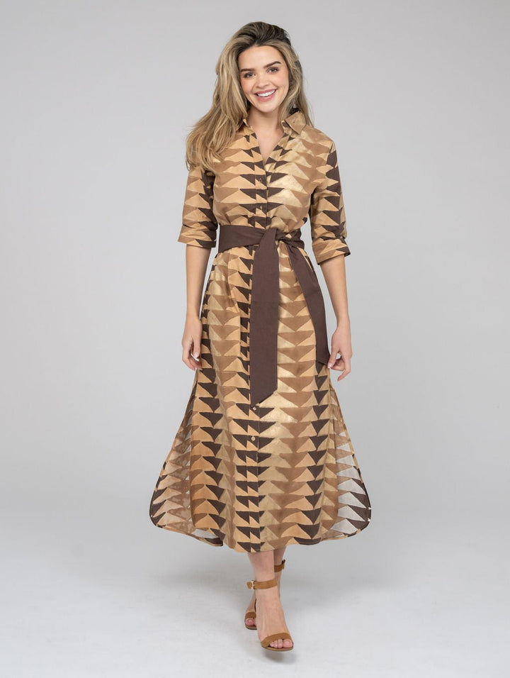 Beau & Ro Dress The Eloise Dress | Brown & Gold Bagru Triangle