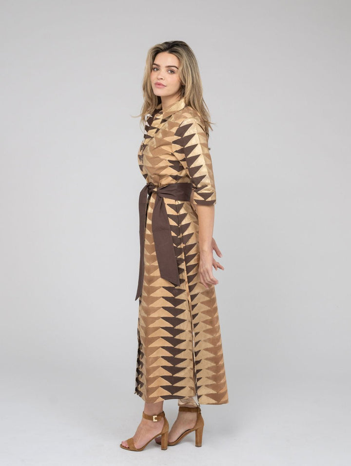 Beau & Ro Dress The Eloise Dress | Brown & Gold Bagru Triangle