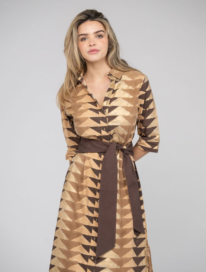 Beau & Ro Dress The Eloise Dress | Brown & Gold Bagru Triangle