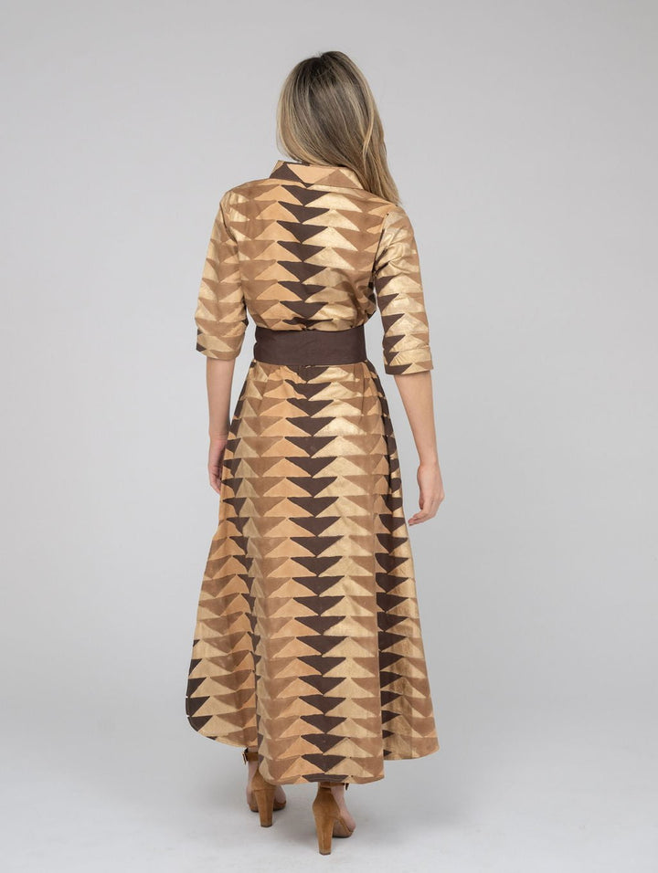 Beau & Ro Dress The Eloise Dress | Brown & Gold Bagru Triangle