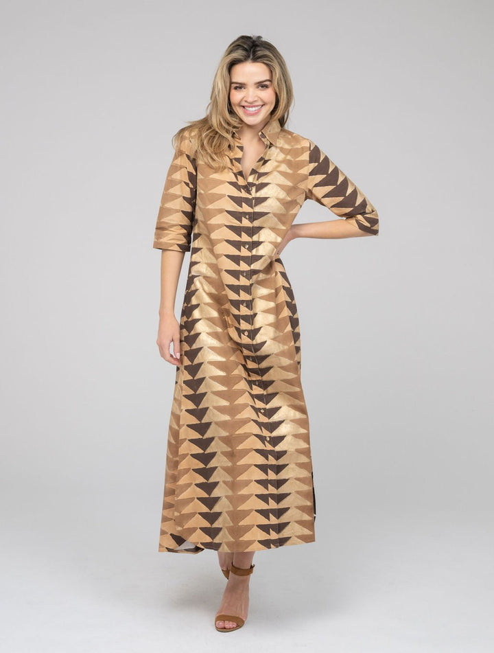 Beau & Ro Dress The Eloise Dress | Brown & Gold Bagru Triangle