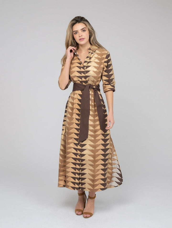 Beau & Ro Dress The Eloise Dress | Brown & Gold Bagru Triangle