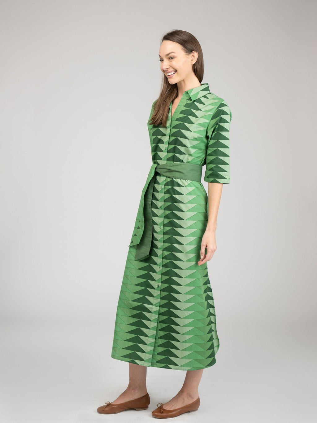 Beau & Ro Dress The Eloise Dress | Fall Green Bagru Triangle