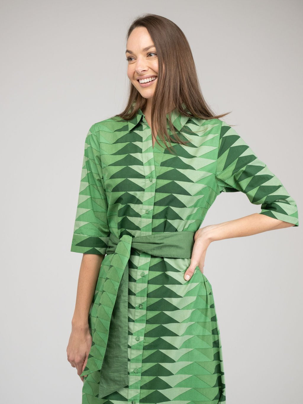 Beau & Ro Dress The Eloise Dress | Fall Green Bagru Triangle