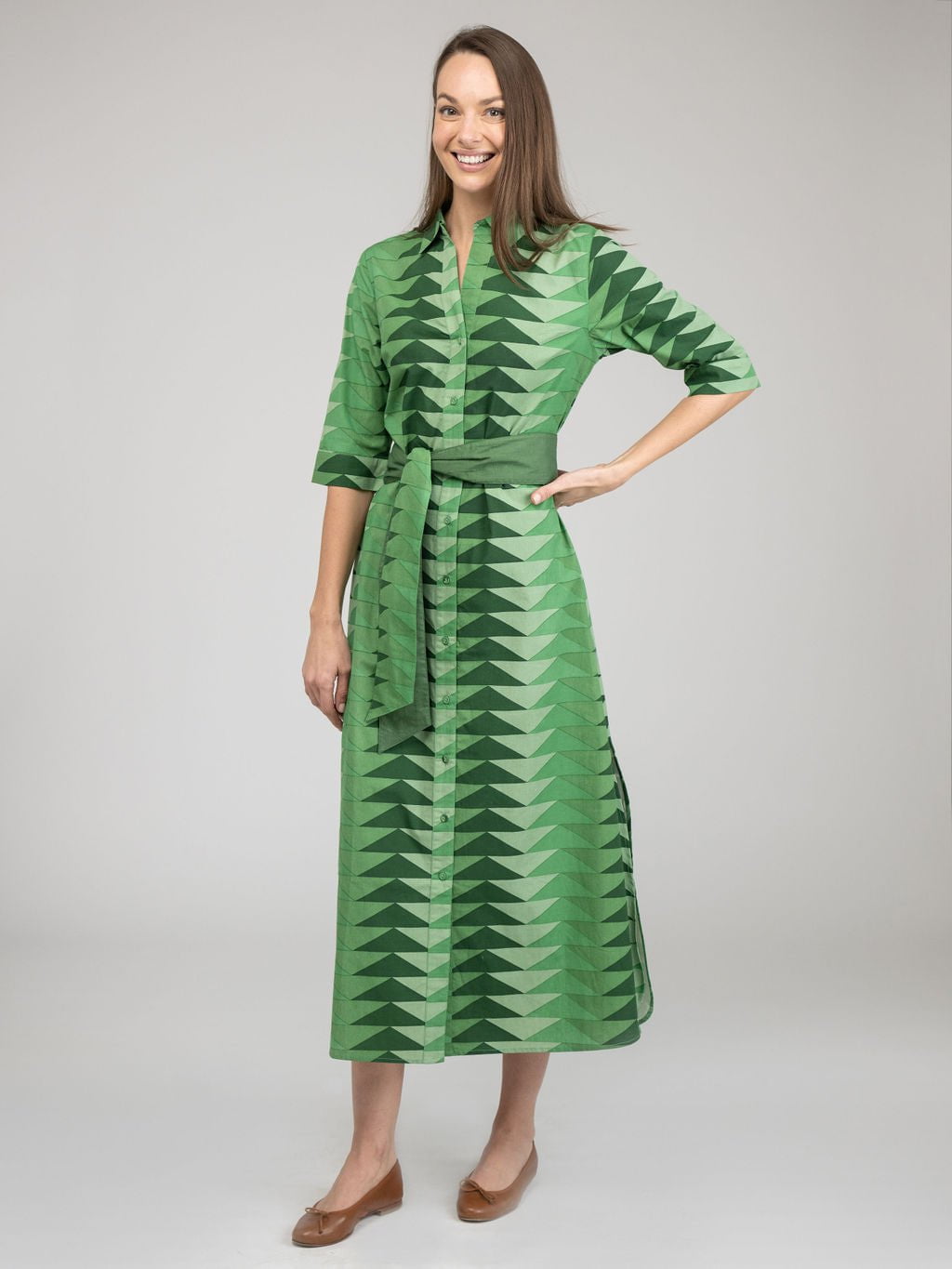 Beau & Ro Dress The Eloise Dress | Fall Green Bagru Triangle