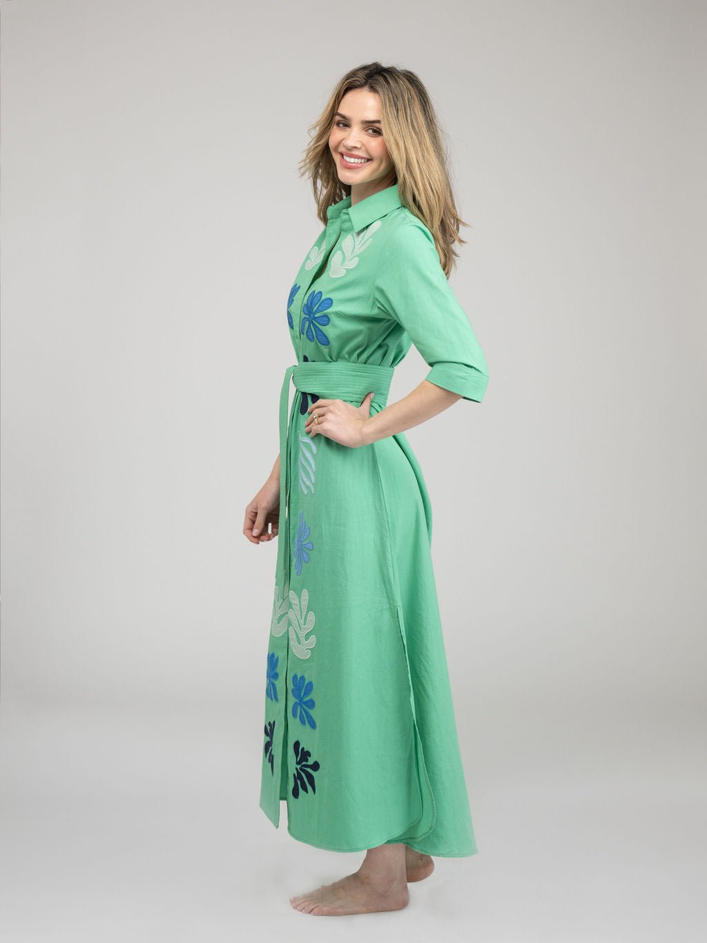 Beau & Ro Dress The Eloise Dress | Green Aqua Appliqué