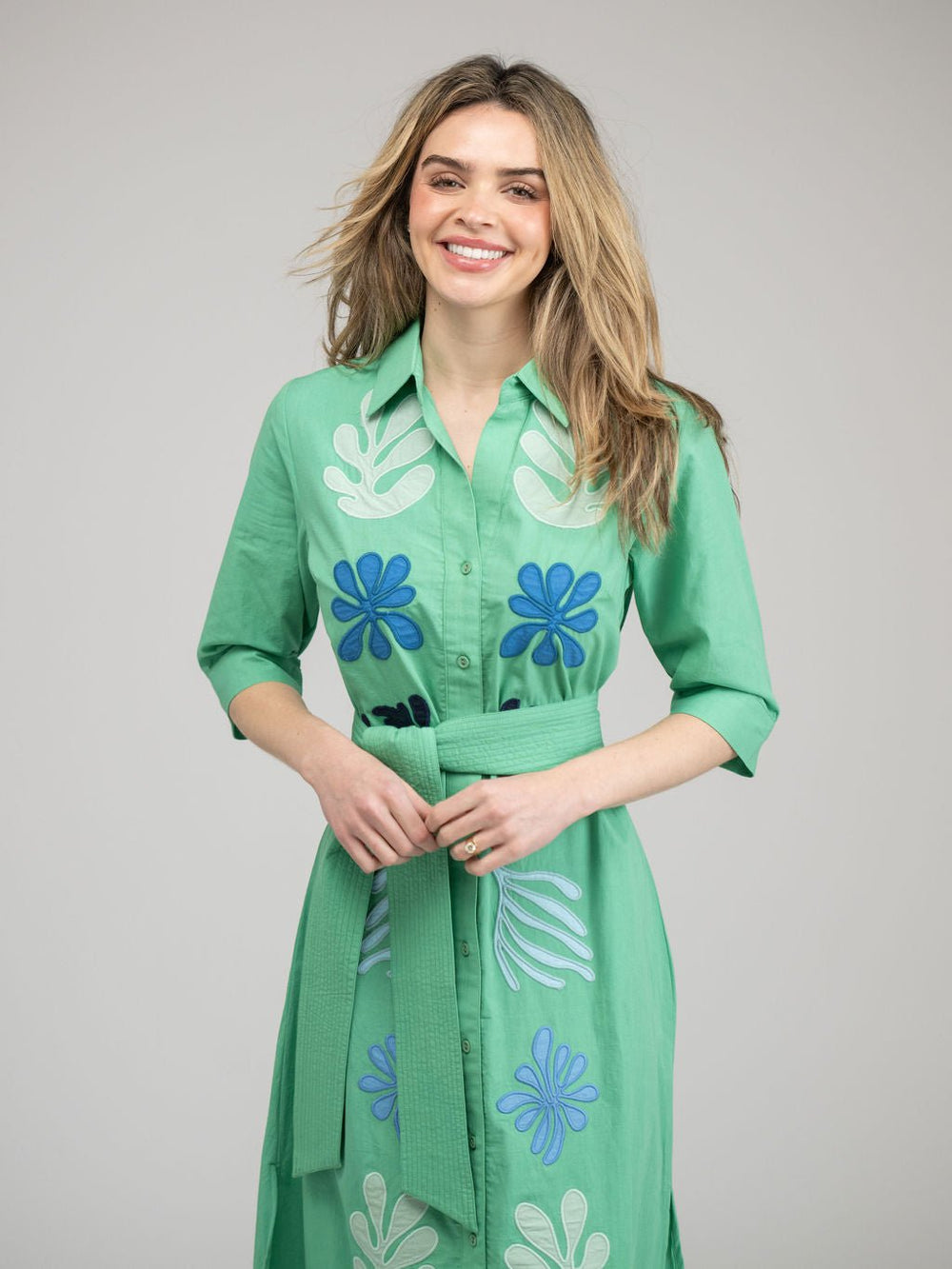 Beau & Ro Dress The Eloise Dress | Green Aqua Appliqué