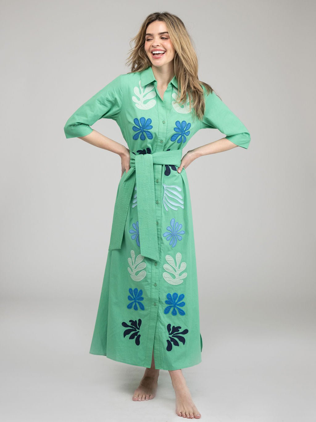 Beau & Ro Dress The Eloise Dress | Green Aqua Appliqué