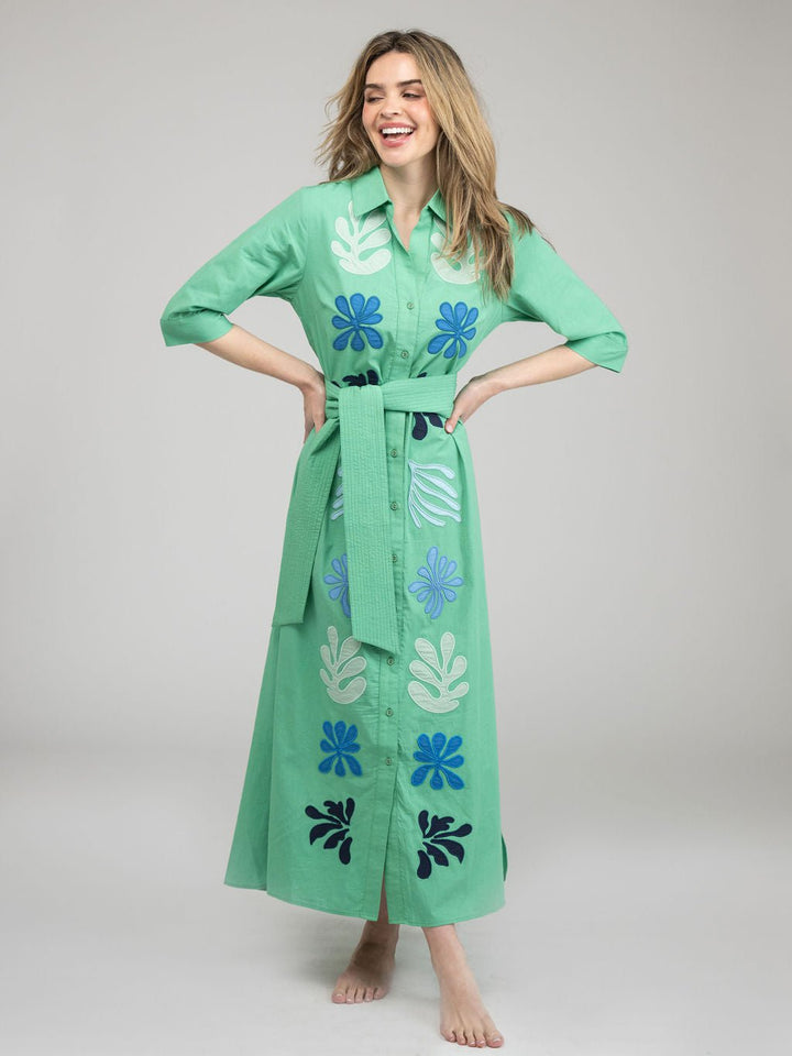 Beau & Ro Dress The Eloise Dress | Green Aqua Appliqué