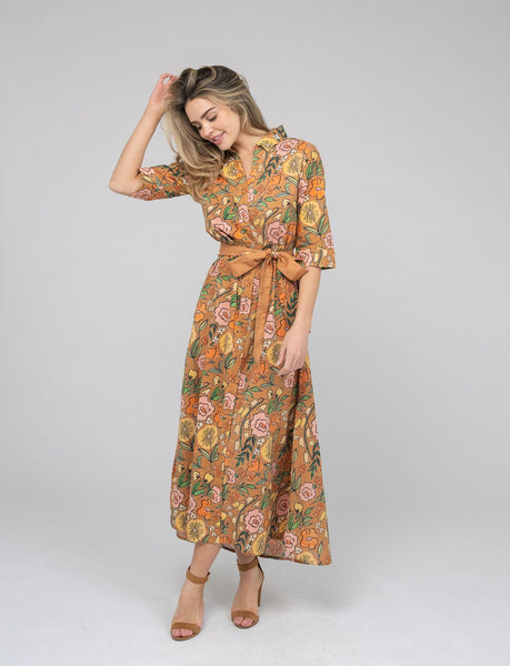 The Eloise Dress | Tan Fall Garden – Beau & Ro