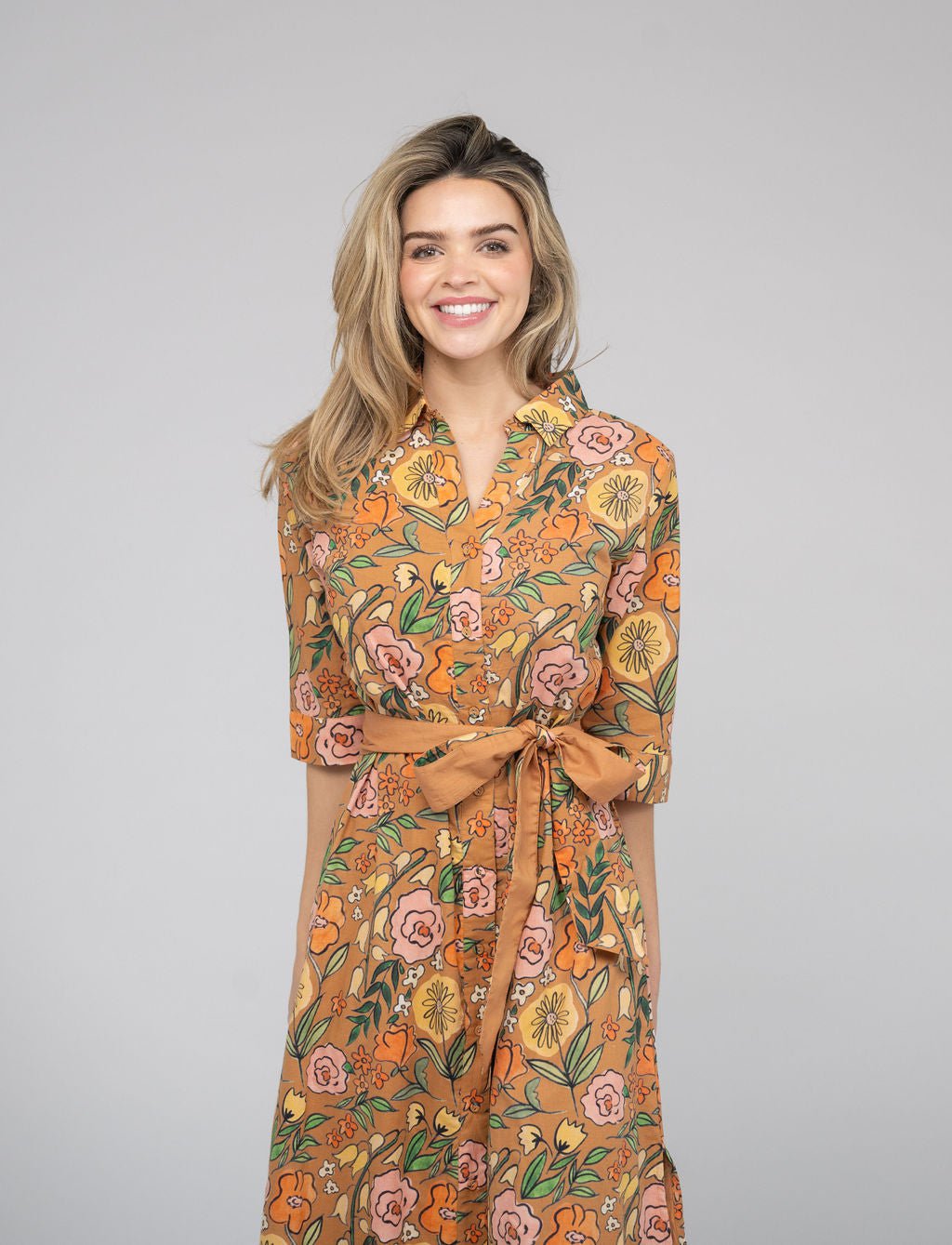 Beau & Ro Dress The Eloise Dress | Tan Fall Garden