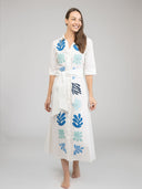 Beau & Ro Dress The Eloise Dress | White Aqua Appliqué