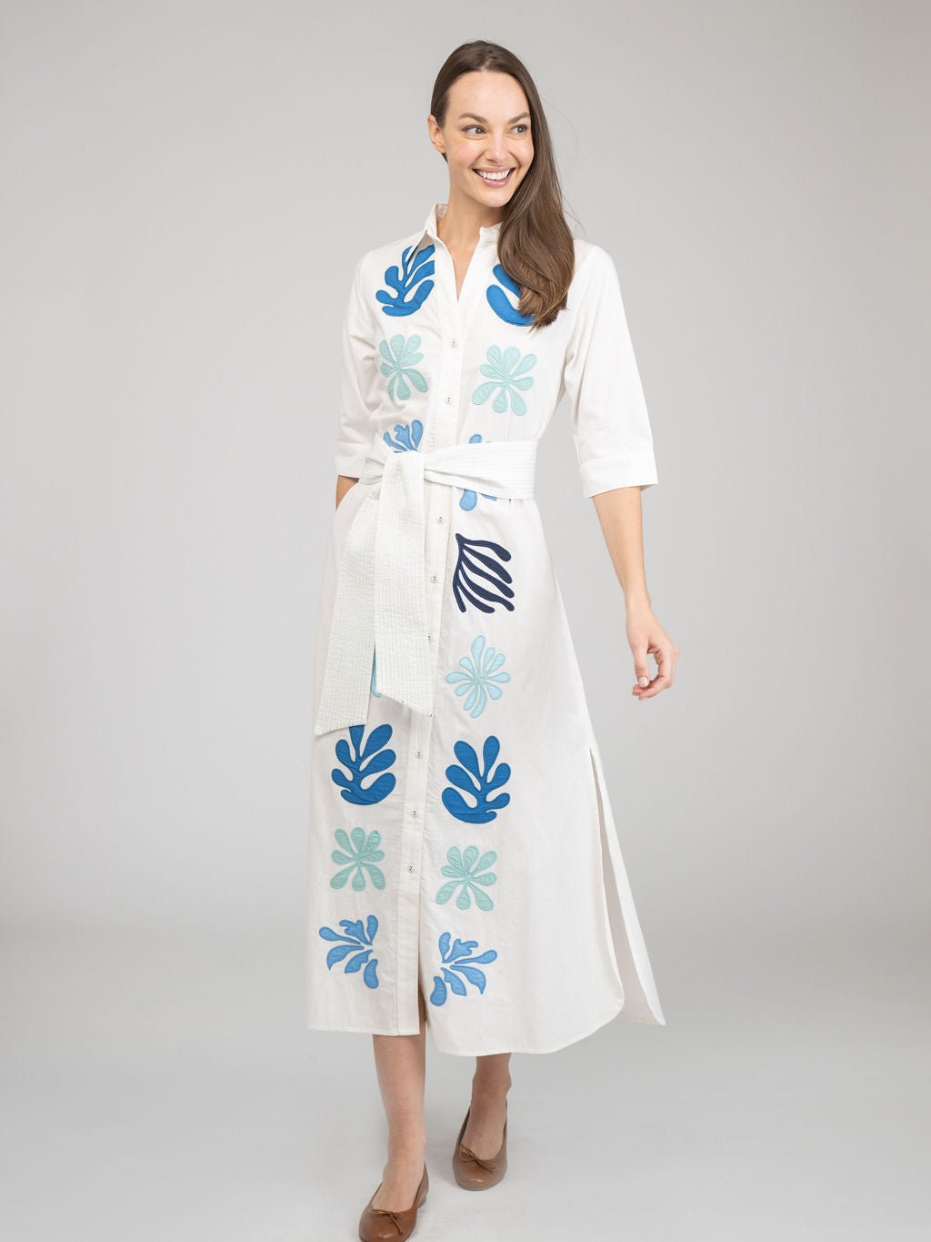 Beau & Ro Dress The Eloise Dress | White Aqua Appliqué