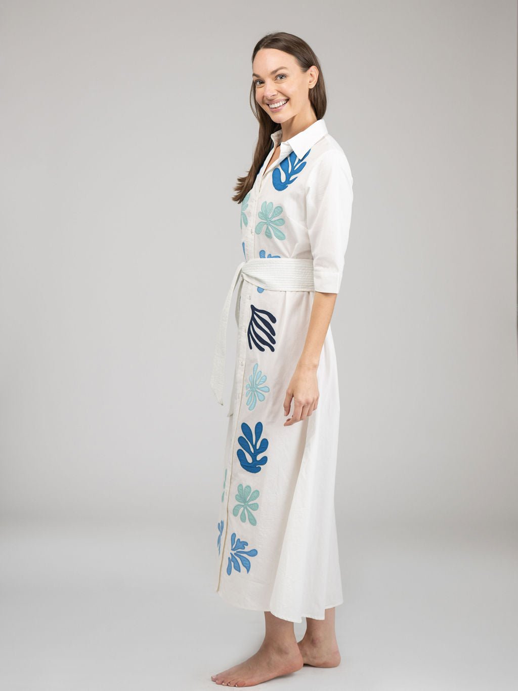 Beau & Ro Dress The Eloise Dress | White Aqua Appliqué