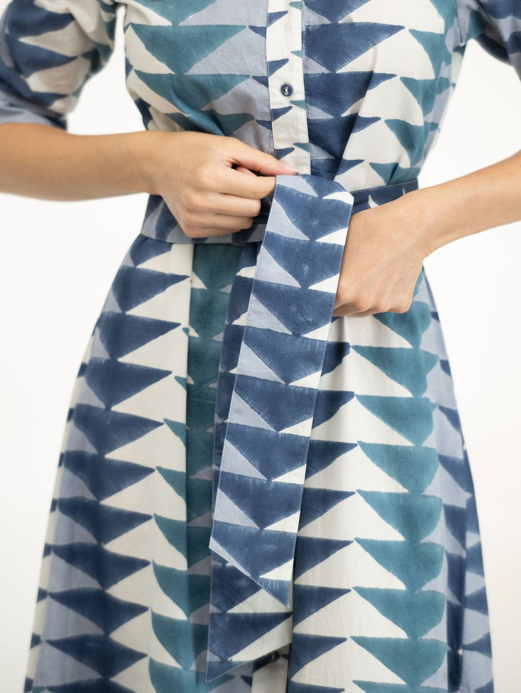 Beau & Ro Dress The Eloise Shirt Dress | Blue Bagru Triangle