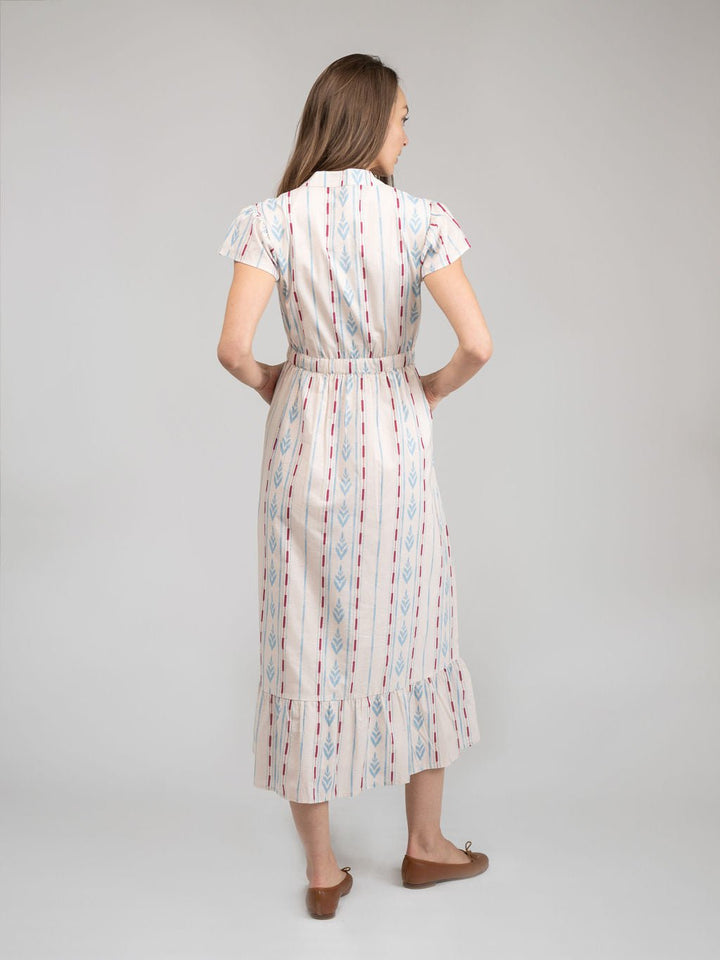 Beau & Ro Dress The Flutter Dress | Ivory Ikat Stripe