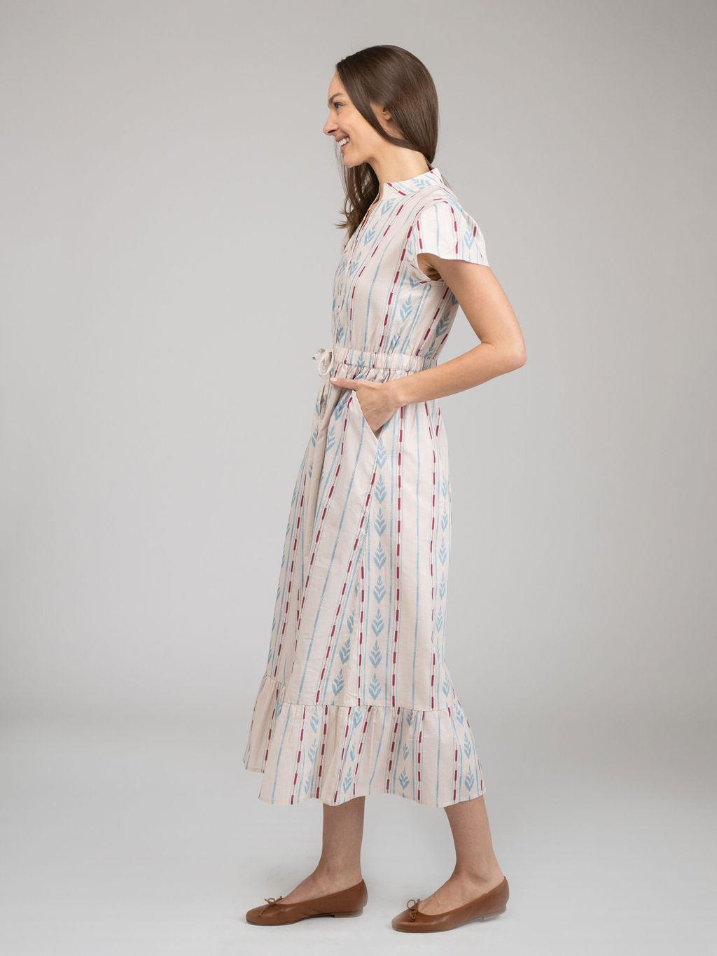 Beau & Ro Dress The Flutter Dress | Ivory Ikat Stripe