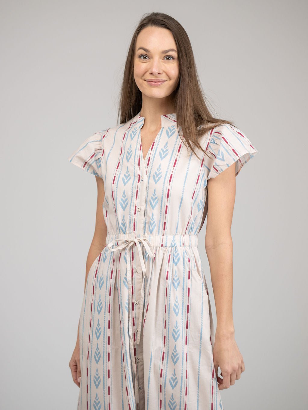 Beau & Ro Dress The Flutter Dress | Ivory Ikat Stripe