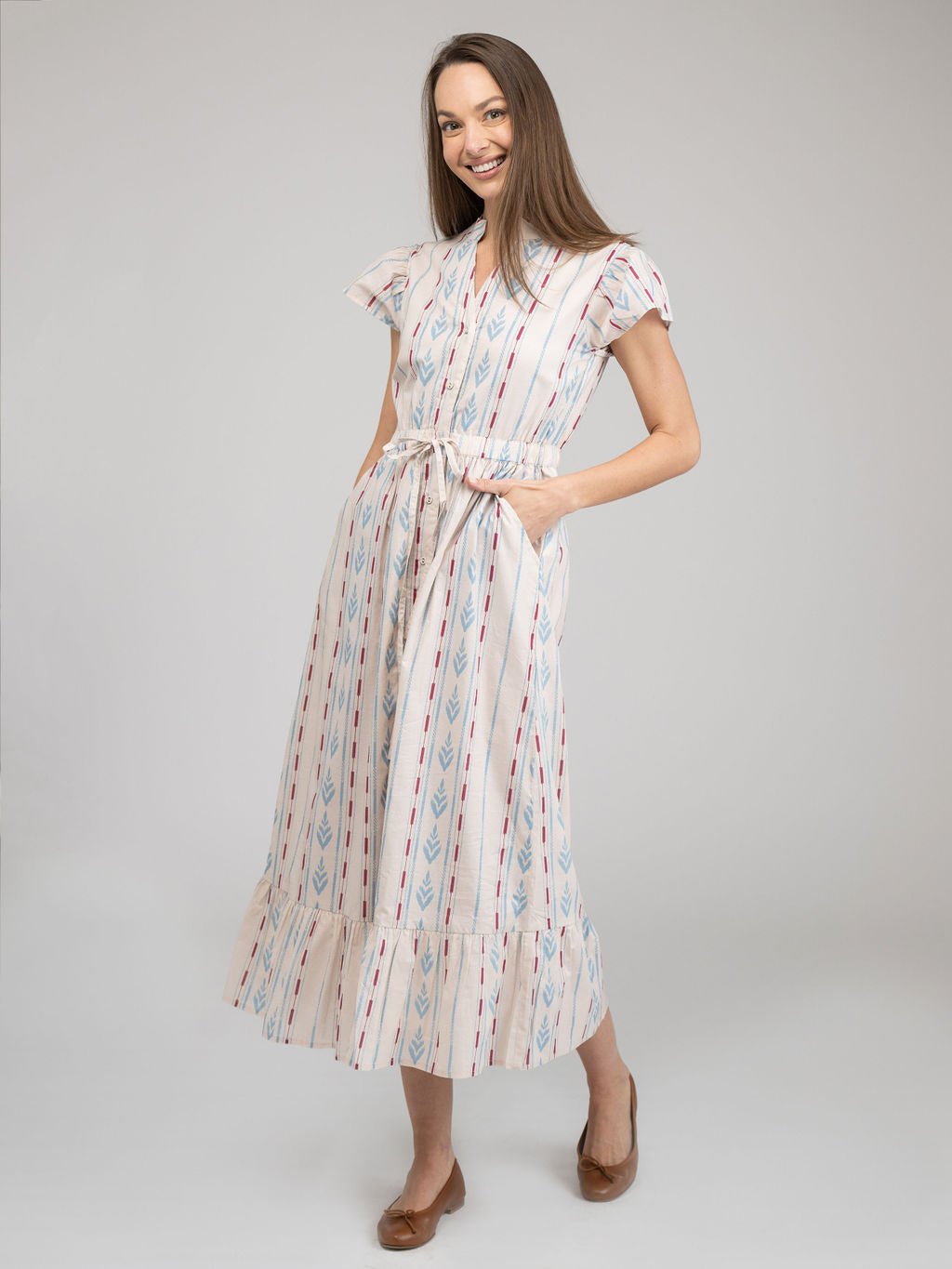Beau & Ro Dress The Flutter Dress | Ivory Ikat Stripe