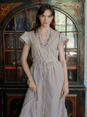 Beau & Ro Dress The Flutter Midi Dress in Brown Stripe