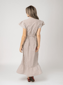 Beau & Ro Dress The Flutter Midi Dress in Brown Stripe