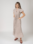 Beau & Ro Dress The Flutter Midi Dress in Brown Stripe