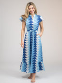 Beau & Ro Dress The Flutter Midi Dress | Ocean Blockprint Bagru Triangle