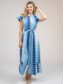 Beau & Ro Dress The Flutter Midi Dress | Ocean Blockprint Bagru Triangle