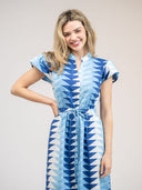 Beau & Ro Dress The Flutter Midi Dress | Ocean Blockprint Bagru Triangle
