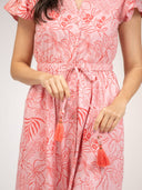 Beau & Ro Dress The Flutter Midi Dress | Pink Flora Sketch