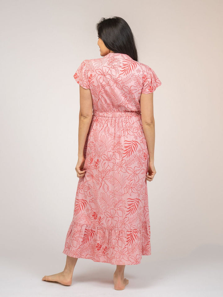 Beau & Ro Dress The Flutter Midi Dress | Pink Flora Sketch