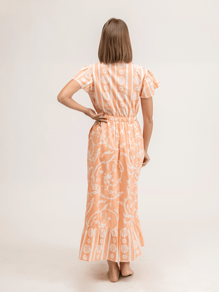 Beau & Ro Dress The Flutter Midi | Jodhpur Swirl Salmon