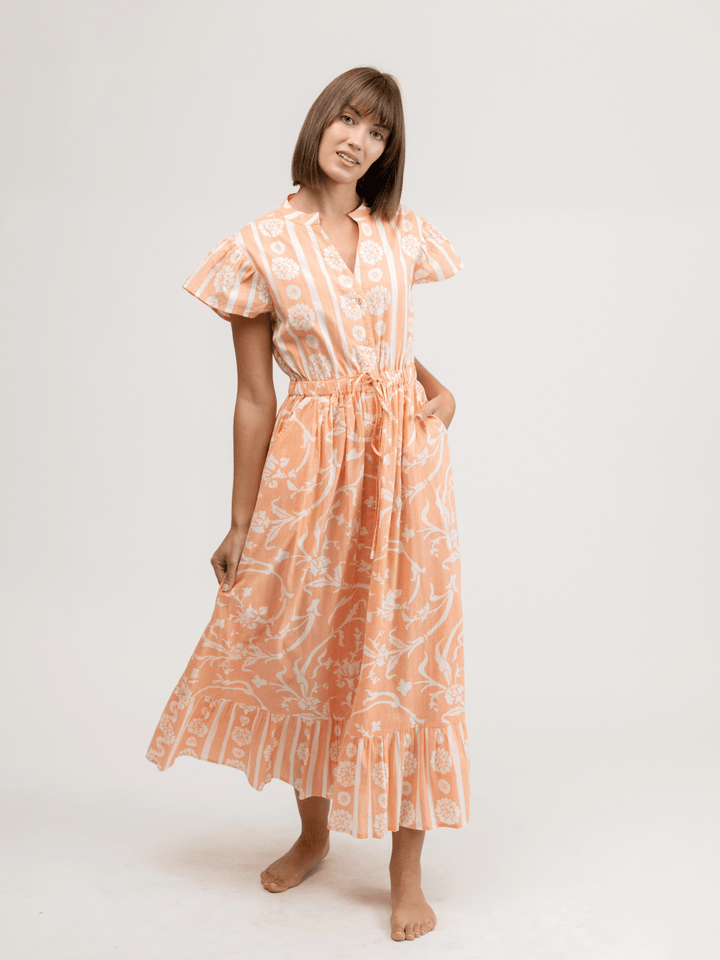 Beau & Ro Dress The Flutter Midi | Jodhpur Swirl Salmon