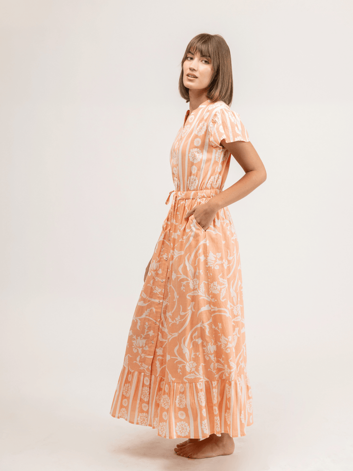 Beau & Ro Dress The Flutter Midi | Jodhpur Swirl Salmon