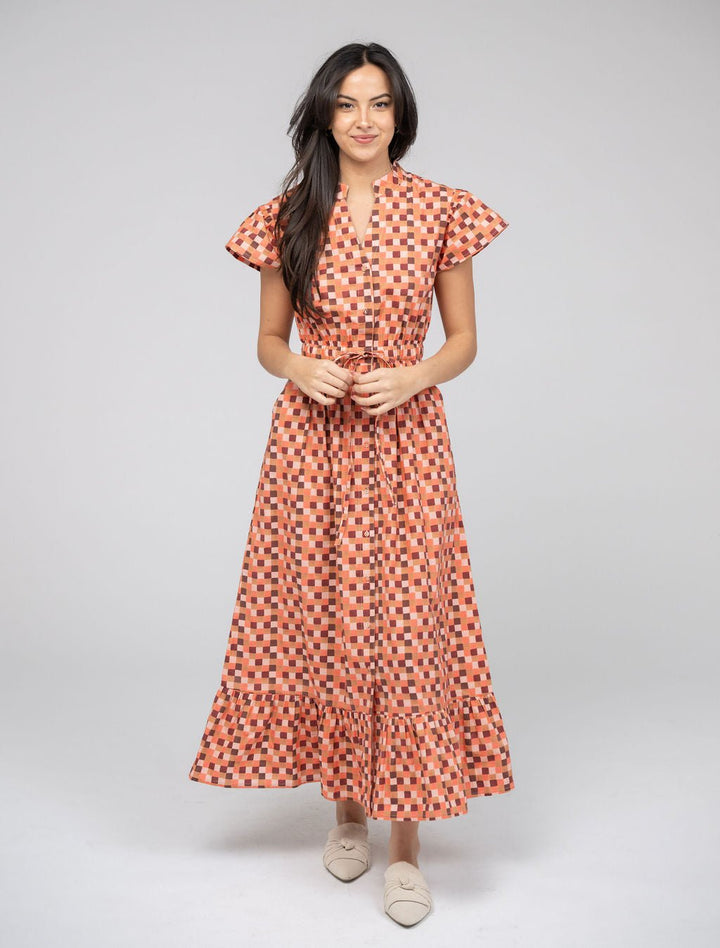 Beau & Ro Dress The Flutter Midi | Pink Blocks