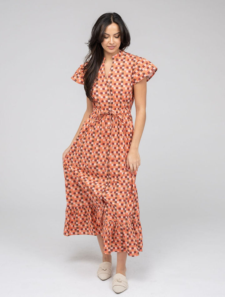 Beau & Ro Dress The Flutter Midi | Pink Blocks