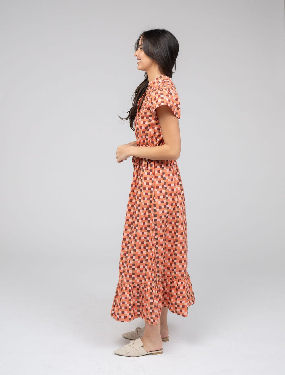 Beau & Ro Dress The Flutter Midi | Pink Blocks