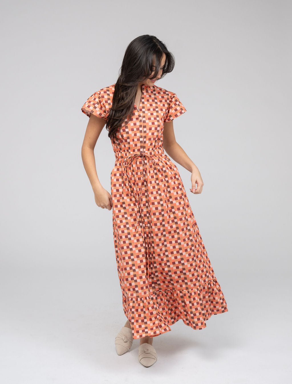 Beau & Ro Dress The Flutter Midi | Pink Blocks