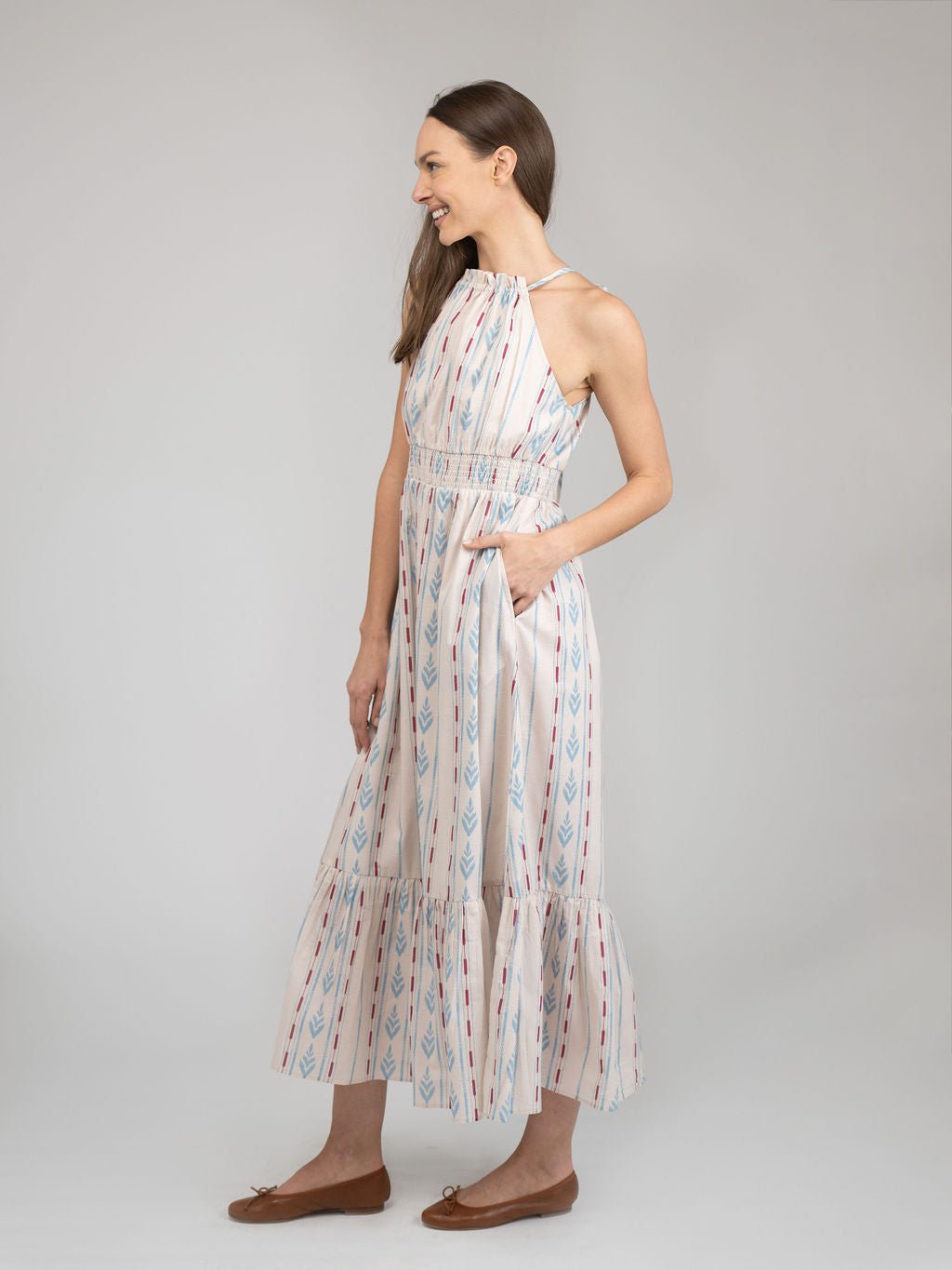 Beau & Ro Dress The Jenna Dress | Ivory Ikat Stripe