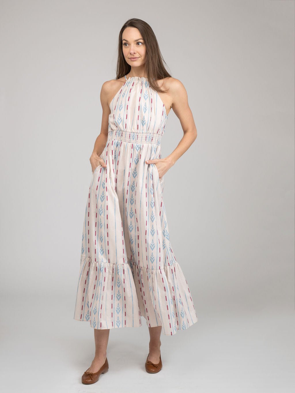 Beau & Ro Dress The Jenna Dress | Ivory Ikat Stripe