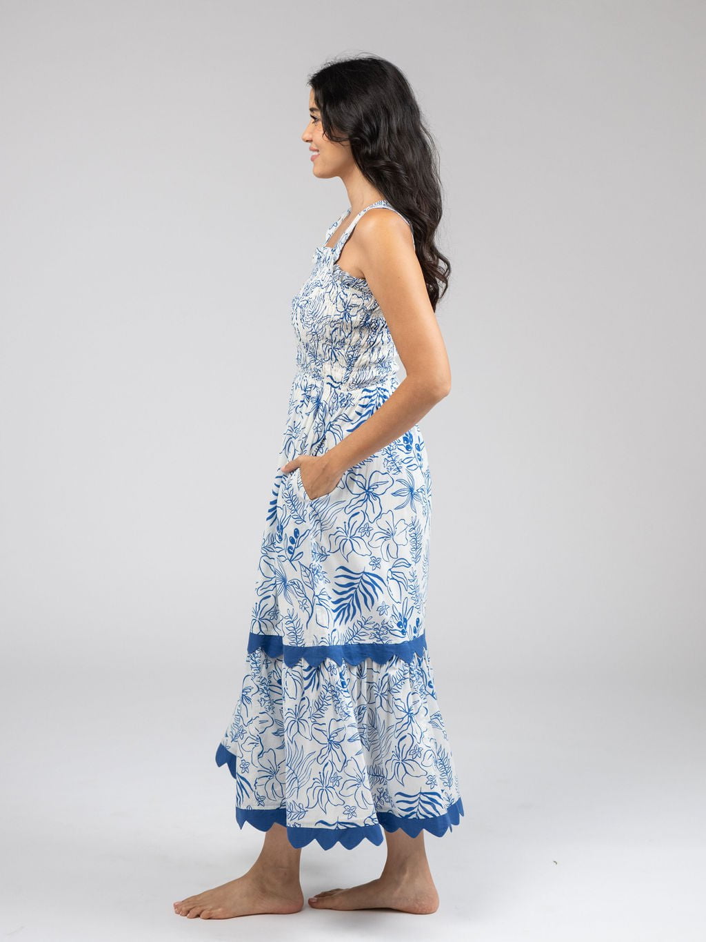 Beau & Ro Dress The Joey Dress | Blue Flora Sketch